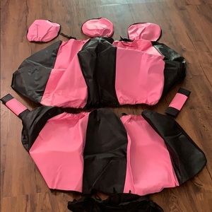 8 pcs PVC leatherette car seat covers Pink/black